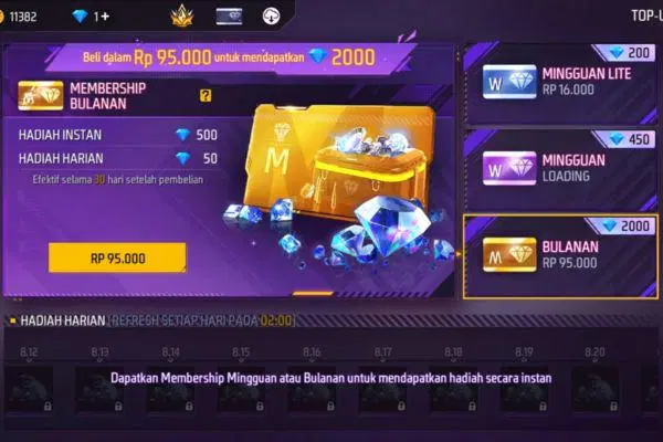 Top Up Member Bulanan Free Fire (FF) Murah, Cuma di TAMORASHOP  Top Up